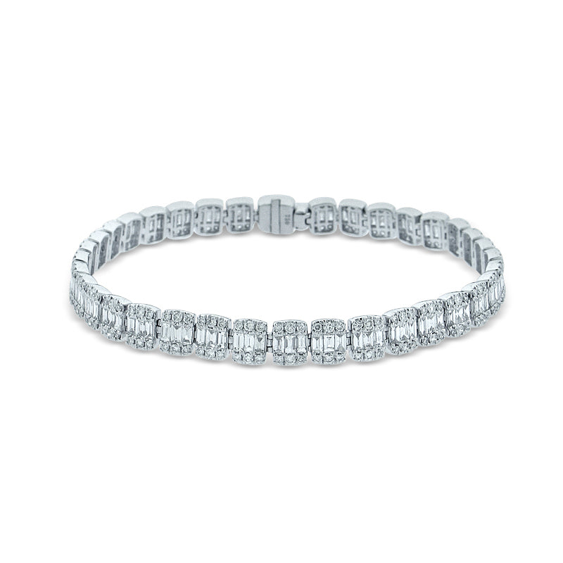 PRIVE' 18K WHITE GOLD 4.83CT BAGUETTE DIAMOND TENNIS BRACELET