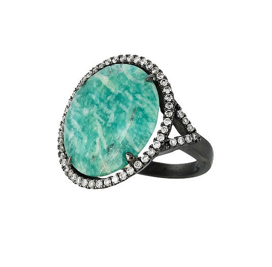 Meira T 14k Black Rhodium Amazonite and Diamond Cocktail Ring