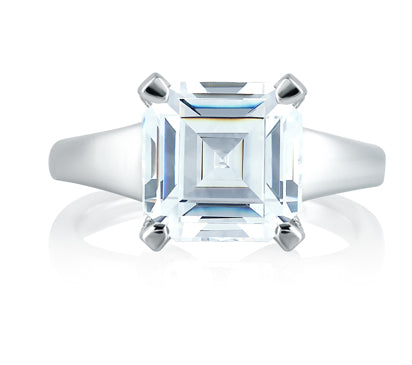 A.JAFFE METROPOLITAN MODERN ASSCHER CUT WITH DIAMOND STUDDED CENTER PRONGS ENGAGEMENT RING 0.24