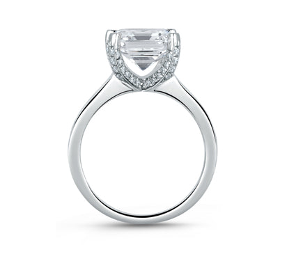 A.JAFFE METROPOLITAN MODERN ASSCHER CUT WITH DIAMOND STUDDED CENTER PRONGS ENGAGEMENT RING 0.24