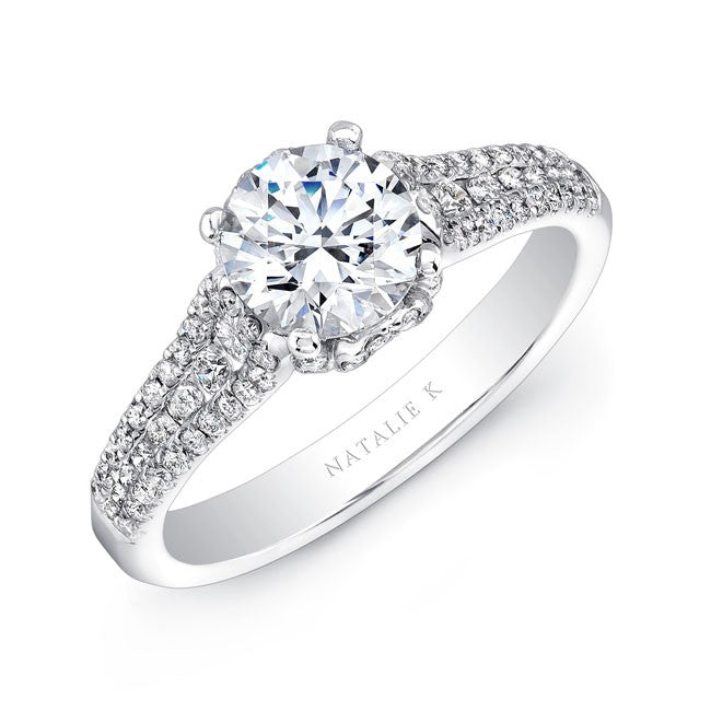 Natalie K  14k White Gold Princess Cut Diamond Engagement Semi Mount Ring (center stone sold separately)