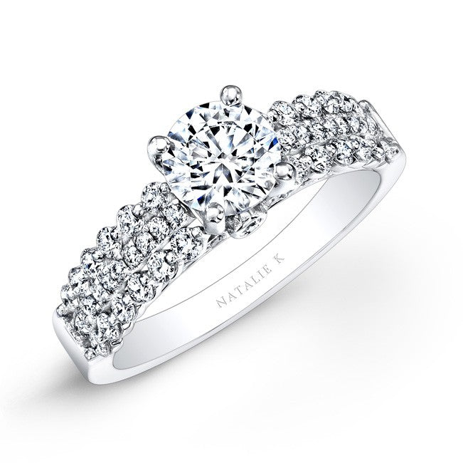 Natalie K  18k White Gold Prong and Bezel Round Diamond Engagement Ring (center stone sold separately)